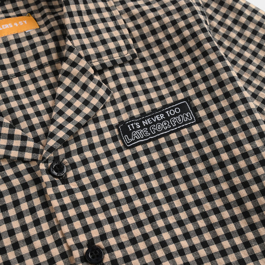 Boys Yarn Dyed Casual Shirt H/S (LATE FOR RUN)-Brown Check