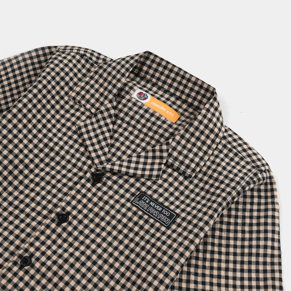 Boys Yarn Dyed Casual Shirt H/S (LATE FOR RUN)-Brown Check