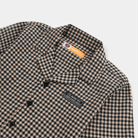 Boys Yarn Dyed Casual Shirt H/S (LATE FOR RUN)-Brown Check