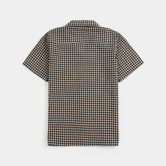 Boys Yarn Dyed Casual Shirt H/S (LATE FOR RUN)-Brown Check