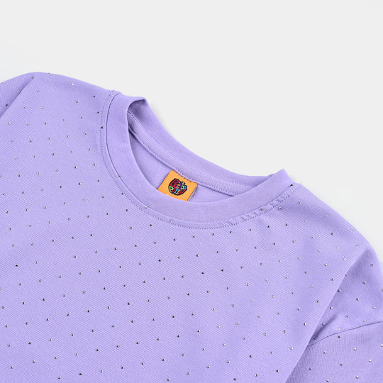 Girls Poly Jersey T-Shirt HS Silver Studs-Purple