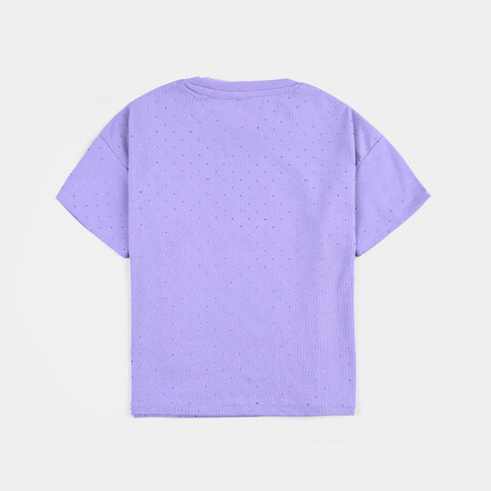 Girls Poly Jersey T-Shirt HS Silver Studs-Purple