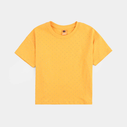 Girls Poly Jersey T-Shirt HS Silver Studs-Yellow
