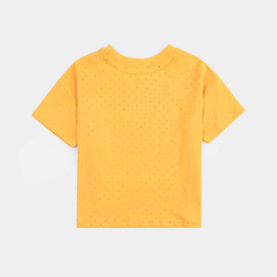 Girls Poly Jersey T-Shirt HS Silver Studs-Yellow