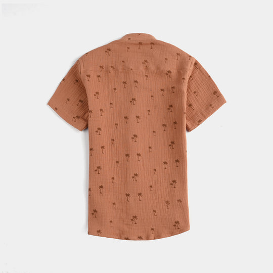 Boys Cotton Casual Shirt (Palm Tree)-BROWN