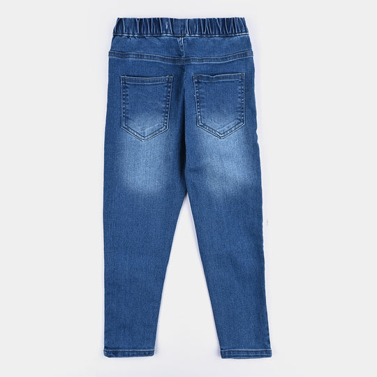 Girls Denim Stretch Jeggings Basic-Mid Blue