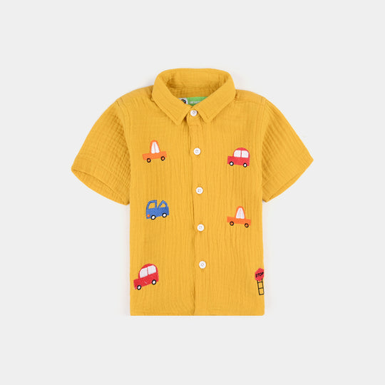 Infant Boys Cotton Casual Shirt (Traffic Rule)-Yellow