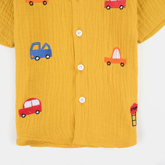 Infant Boys Cotton Casual Shirt (Traffic Rule)-Yellow