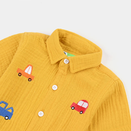 Infant Boys Cotton Casual Shirt (Traffic Rule)-Yellow