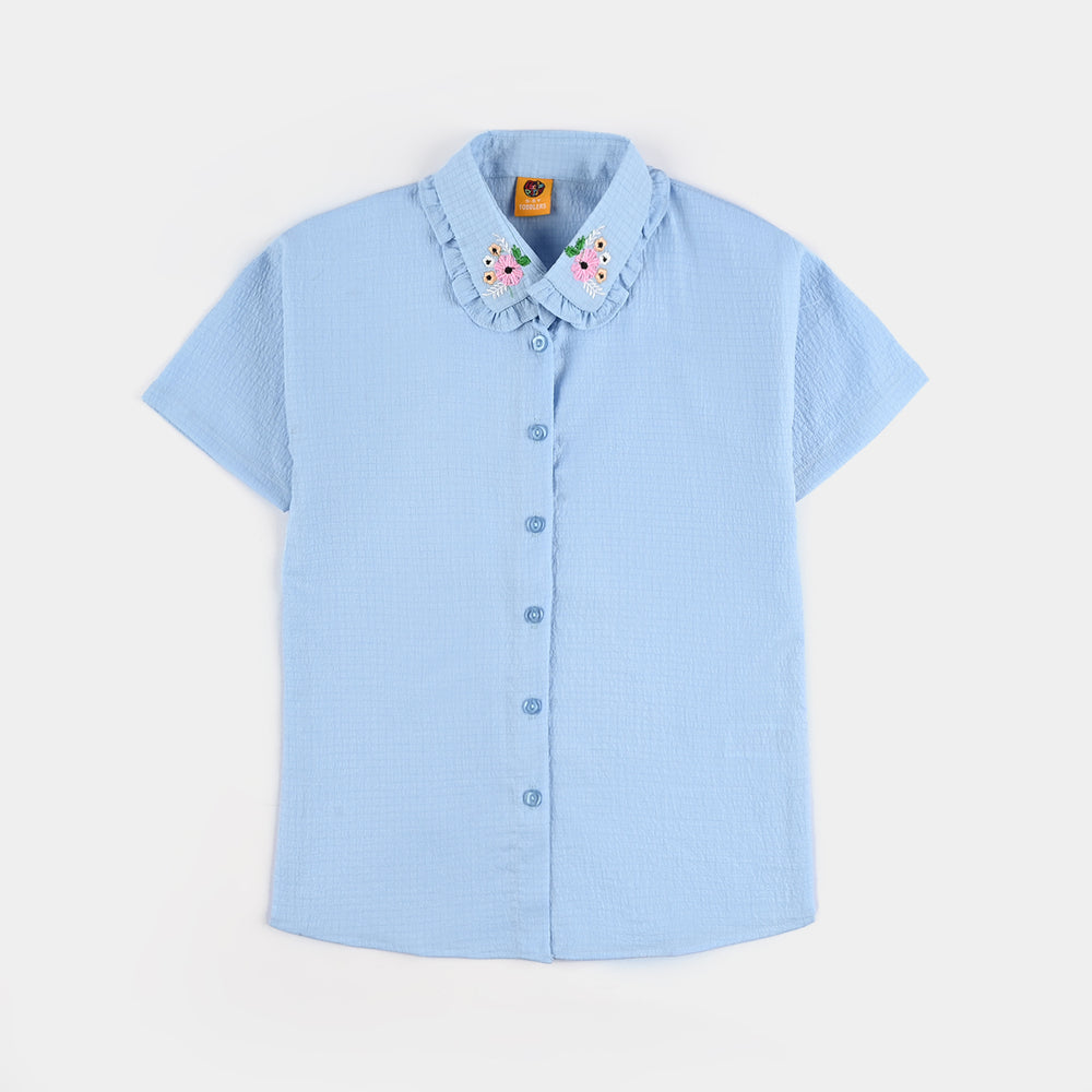 Girls Poly Crinkle Emb Co-Ord Set Frill Collor - Blue