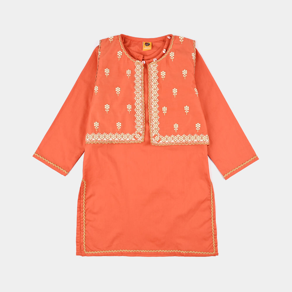 Girls Cotton Poplin Emb 3 Pcs Noir - ORANGE