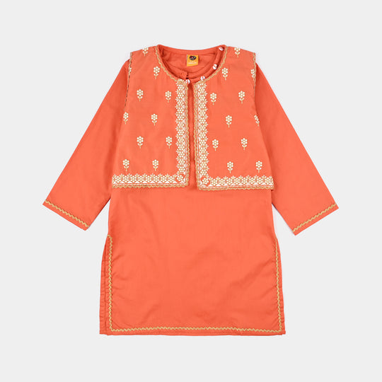 Girls Cotton Poplin Emb 3 Pcs Noir - ORANGE