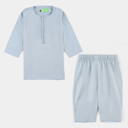Infant Boys Poly Viscose Kurta Pajama (Lurex Dots)-Sky.Grey