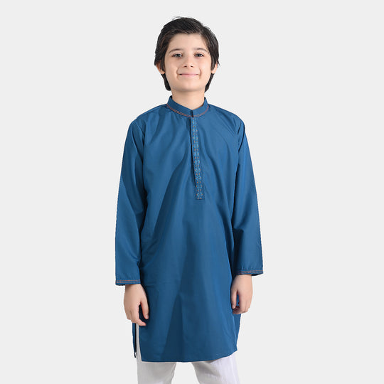 Boys Poly Viscose Embroidered Kurta (Funky)-T.Blue