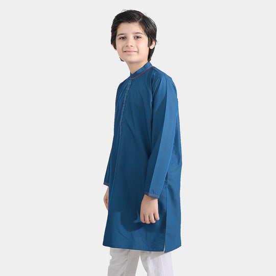 Boys Poly Viscose Embroidered Kurta (Funky)-T.Blue