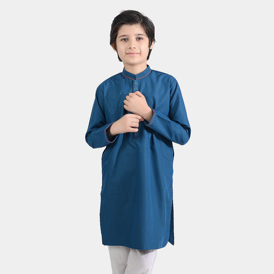 Boys Poly Viscose Embroidered Kurta (Funky)-T.Blue