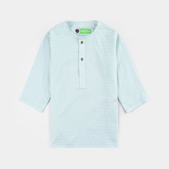 Infant Boys Cotton Jacquard Basic Kurta (Salt Air)-SKY BLUE