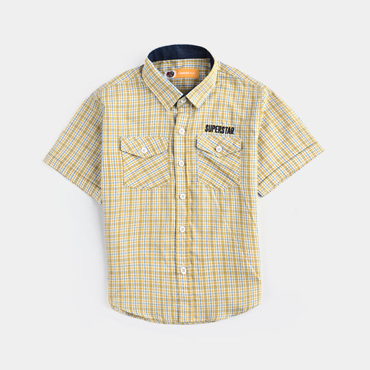 Boys Yarn Dyed Casual Shirt (Super Star)-Yellow Check