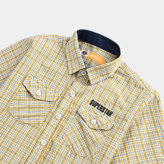 Boys Yarn Dyed Casual Shirt (Super Star)-Yellow Check