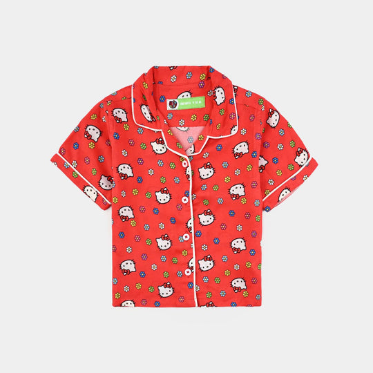 Infant Girls Viscose Nightwear-Kitty-RED