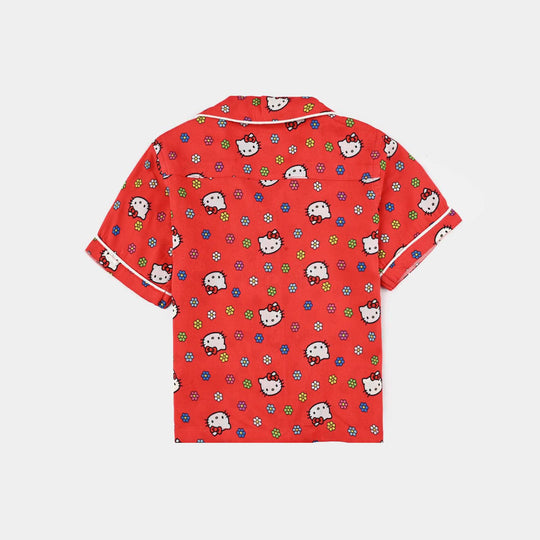 Infant Girls Viscose Nightwear-Kitty-RED