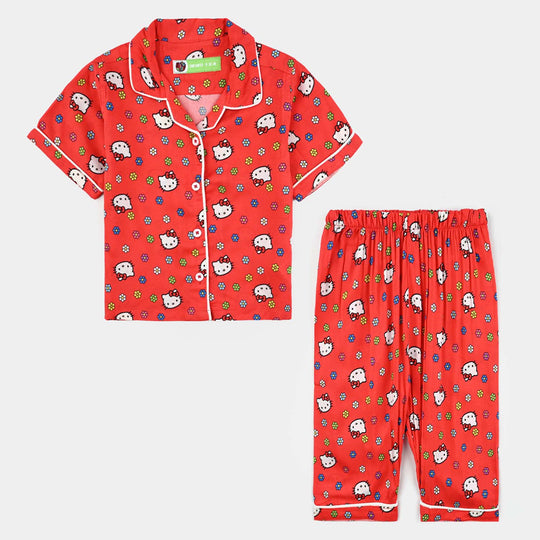 Infant Girls Viscose Nightwear-Kitty-RED