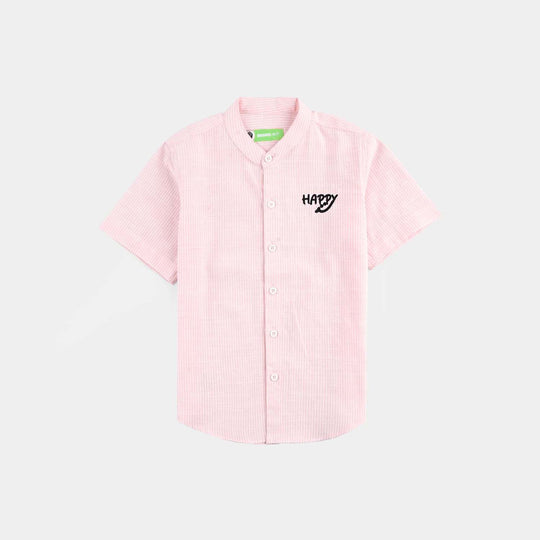 Infant Boys Yarn Dyed Basic Casual Shirt (Happy)-Peach Stripe