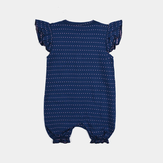 Infant Girls Jacquard Romper Emboss Flower-NAVY