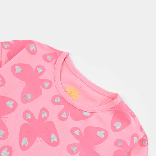 Girls Cotton Jersey T-Shirt Butterflies-Pink