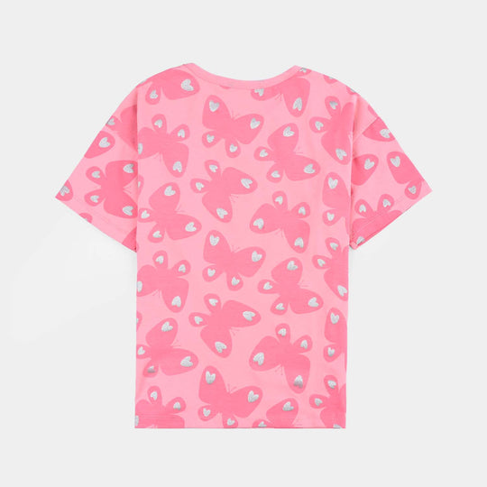 Girls Cotton Jersey T-Shirt Butterflies-Pink