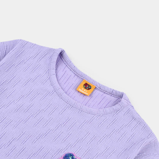 Girls Jacquard T-Shirt Hearts-Purple