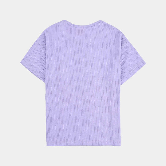 Girls Jacquard T-Shirt Hearts-Purple