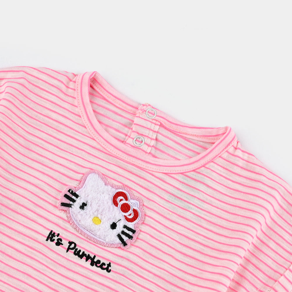 Infant Girls Yarn Dyed T-Shirt ITS Purrfect-C.Pink