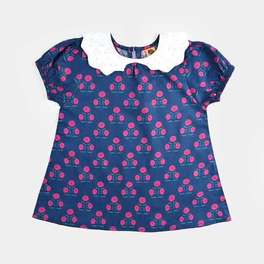 Girls Cotton Poplin Casual Top Ink Pink-Blue