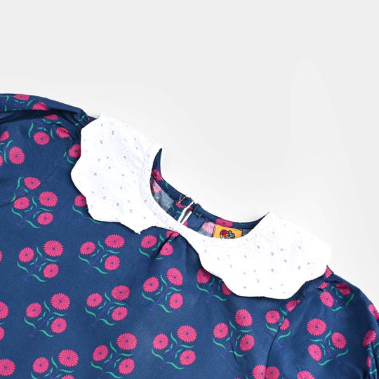 Girls Cotton Poplin Casual Top Ink Pink-Blue