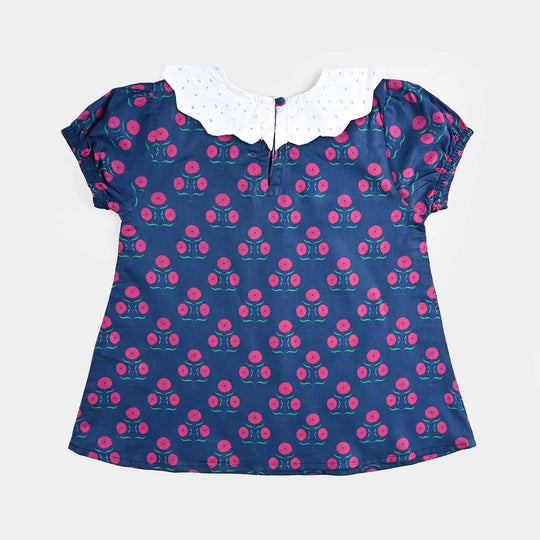 Girls Cotton Poplin Casual Top Ink Pink-Blue