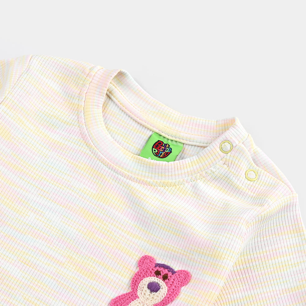 Infant Girls 2x1 Rib T-Shirt Teddy Bear