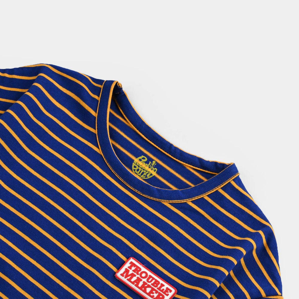 Boys Yarn Dyed T-Shirt H/S Trouble Maker-NAVY