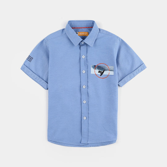 Boys Oxford Casual Shirt (Waves)-L/BLUE