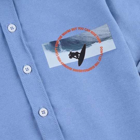 Boys Oxford Casual Shirt (Waves)-L/BLUE