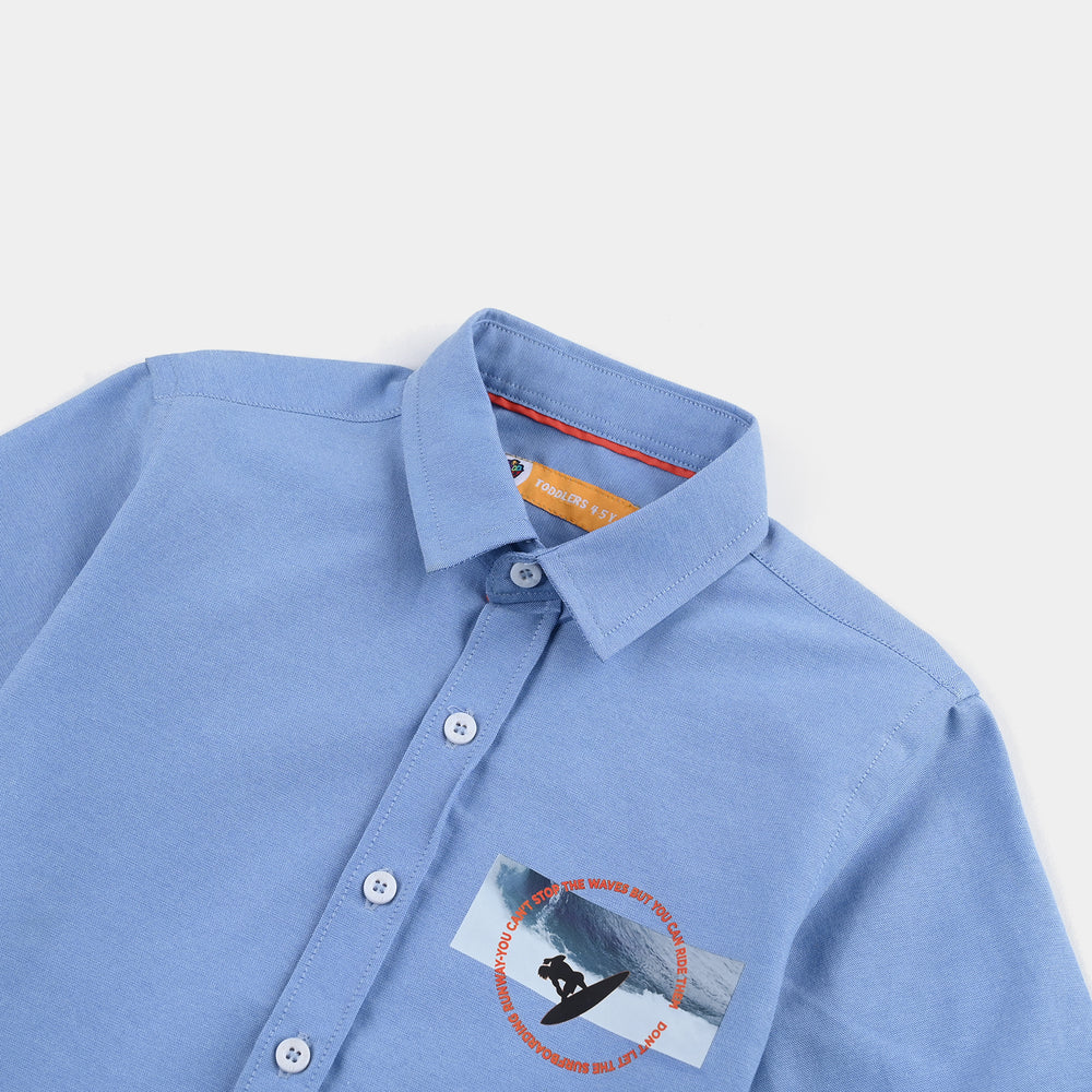 Boys Oxford Casual Shirt (Waves)-L/BLUE