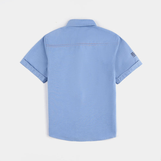 Boys Oxford Casual Shirt (Waves)-L/BLUE