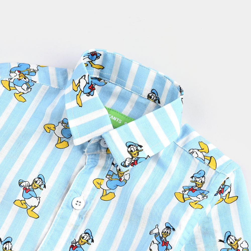 Infant Boys Cotton Slub Shirt-Light Blue