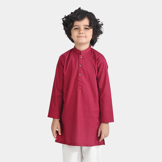 Boys Cotton Poplin Basic Kurta (Beet Red)-Red