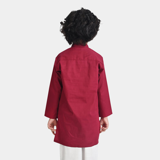 Boys Cotton Poplin Basic Kurta (Beet Red)-Red