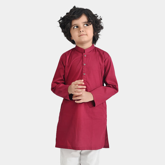 Boys Cotton Poplin Basic Kurta (Beet Red)-Red