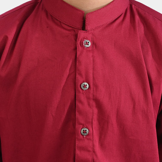Boys Cotton Poplin Basic Kurta (Beet Red)-Red