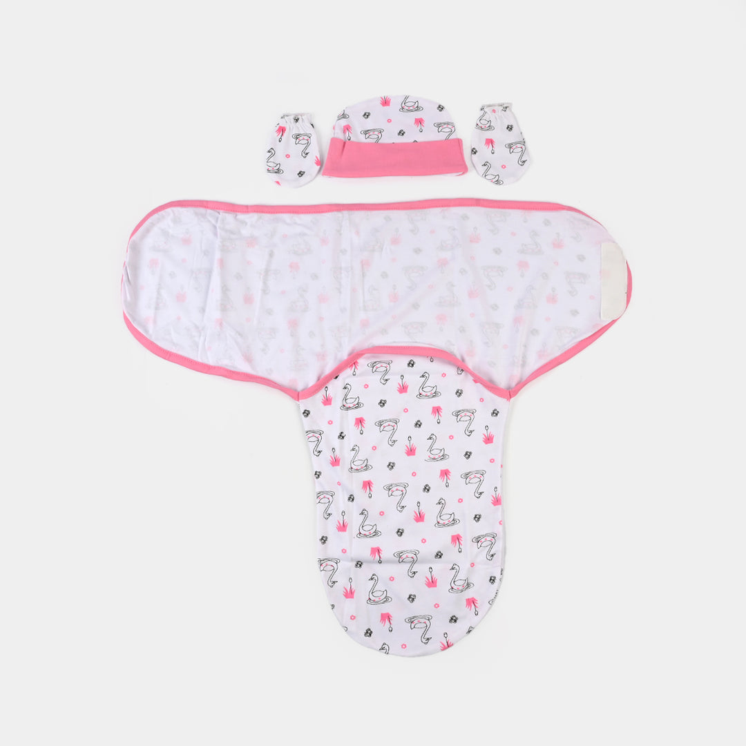 Baby Swaddle with Cap & Mittens Set