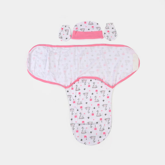 Baby Swaddle with Cap & Mittens Set