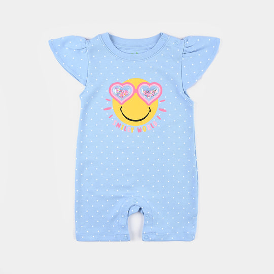Infant Girls Cotton Jersey SMILEY WORLD FASHION ROMPER-Cerulean